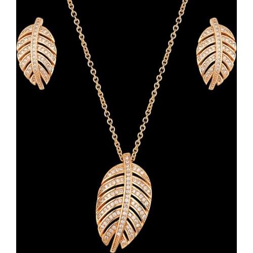 Zlxgirl jewelry high Cooper leafs necklace and Earring Jewelry Set with zircon inlaid wedding pendants for women gifts