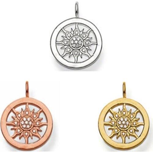Silver Rose Gold Color White CZ Round Disc Sun Solar Pendants, Fashion Chain Necklace Pendant Jewelry Bijoux Gift for Women Men