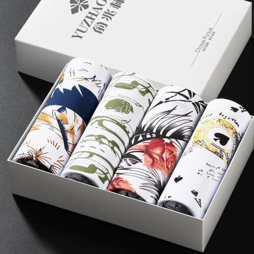 4Pcs/lot Mens Boxer Underpants Breathable Printed Lingerie Men Fashion Sexy Elastic Shorts Comfortable U Convex Boxer Tangas
