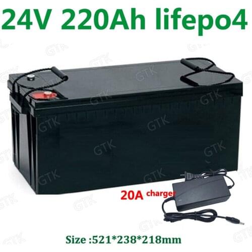 Waterproof 24V 220AH lifepo4 Battery with 100A BMS for bicycle motorhomes Solar energy RV EV boat backup power UPS + 20A Charger