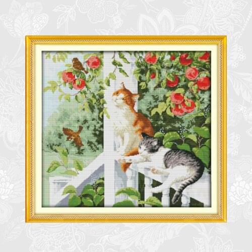 Needlework 14CT 11CT Counted Printed On Canvas Cross Stitch Schemes Embroidery thread set The two cats DIY Handmade Crafts