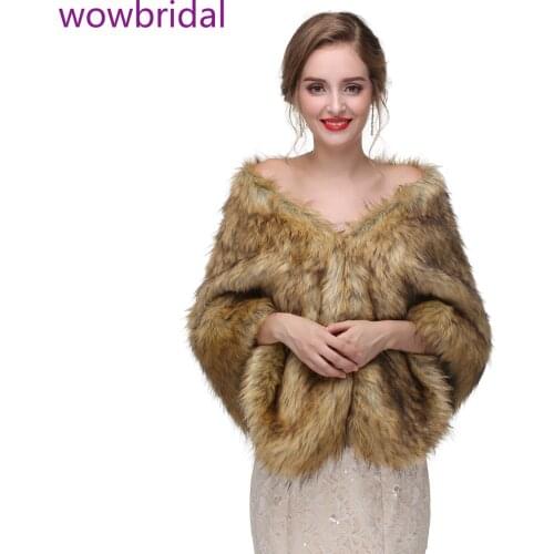 WOWBRIDAL Warm Faux Fur Winter Bridal Cape Wedding Cloaks Party Wraps Jacket Wrap Boleros De Encaje Boleros De Mujer
