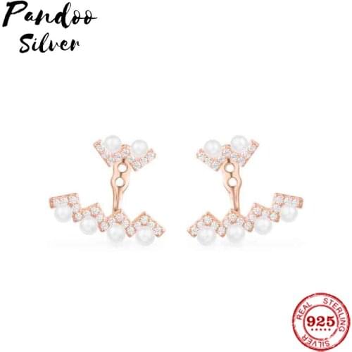 Fashion Charm Sterling Silver Original 1:1 Copy,Fuchsia Up And Down Earrings With Pearl Luxury Jewelry Gift For Female