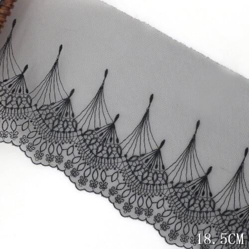 16Yards Black Mesh Embroidery Lace Trim Dress Accessories 18.5cm Wide Fabric Sewing Crafts Doll Bra Underwear Material