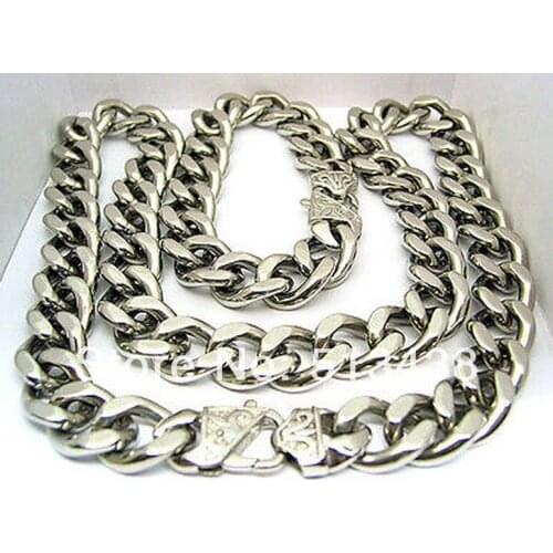2014 New heavy 245g stainless steel cuban curb link chain bracelet Necklace Jewelry set 14mm wide