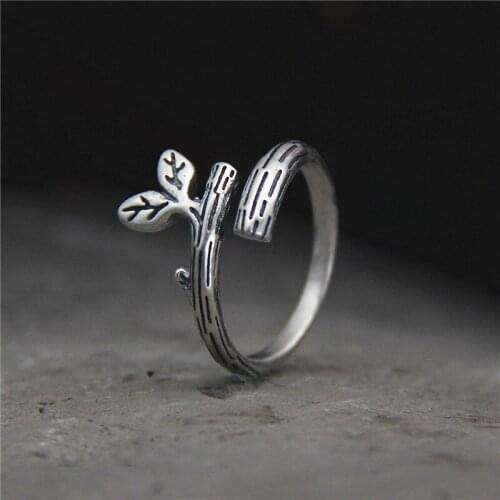 2019 Hot Sale Anel Feminino S925 Open Leaf Ring, Olive Branch, Female Tender Leaf, Thai Silver, Antique Hand Decoration Gift