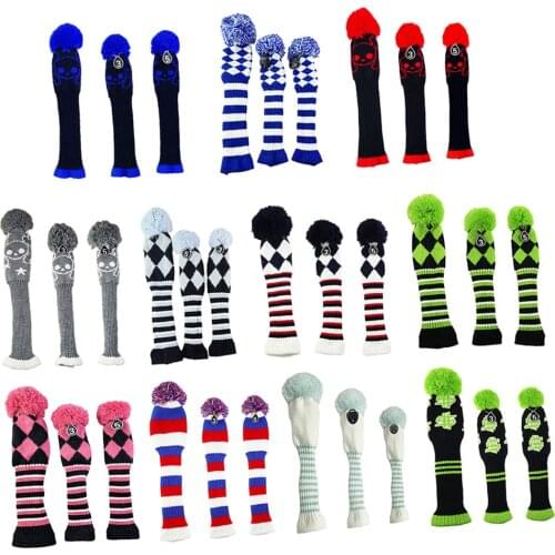 3pcs/set No.1 3 5 Golf Knitted Wood Head Cover Knitted Golf Driver Fairway Wood Headcovers Golf Club Protective Sleeve Sock