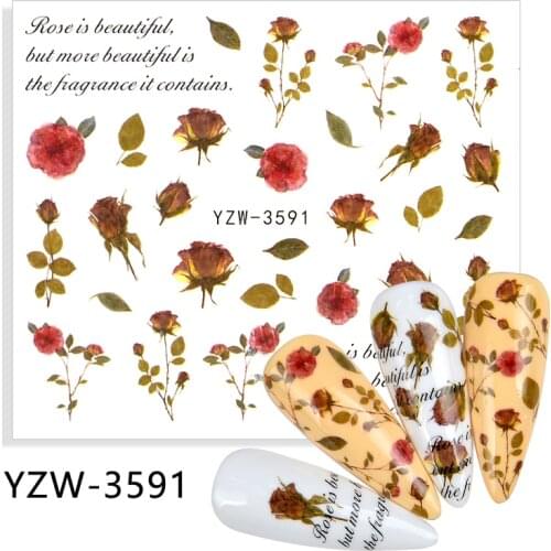 YWK 4PCS/LOTBright Flower Series Nail Art Stickers Water Decals Sliders Foil Autumn Design For Nail Manicure