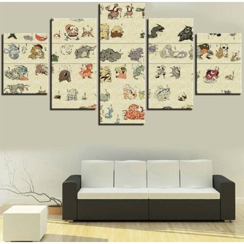 5 Pieces Magical Monsters Canvas Painting Animals Wallpapers Animation Posters Cartoon Pokemon Pictures For Home Room Decor Art