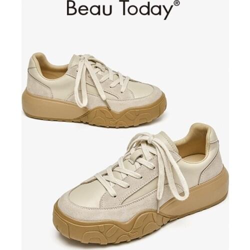 BeauToday Sneakers Women Synthetic Leather Patchwork Platform Round Toe Lace-up Casual Ladies Flat Shoes Handmade 29139
