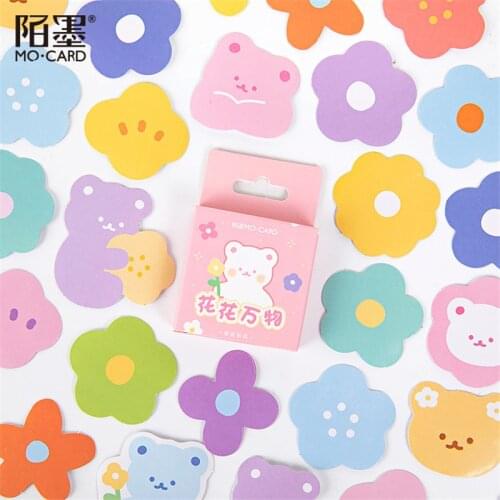 45Pcs/box Flower Bear Paper Stickers Kawaii Animal Stickers Scrapbooking Decorative Stationery Korea Cartoon Mini Diary Label