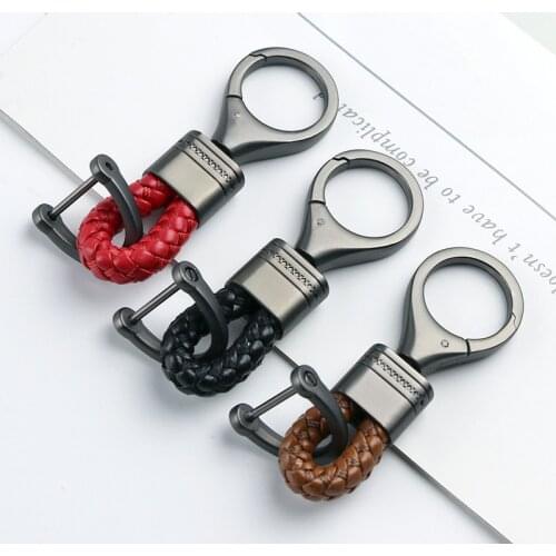 High-Grade Men Women Key Chains Woven Leather Car Key Chain 360 Degree Rotating Horseshoe Buckle for Key Ring Holder Bag Pendant