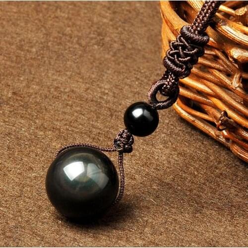 Black Obsidian Rainbow Eye Beads Ball Transfer Lucky Love Necklaces & Pendants Natural Stone For Women And Men