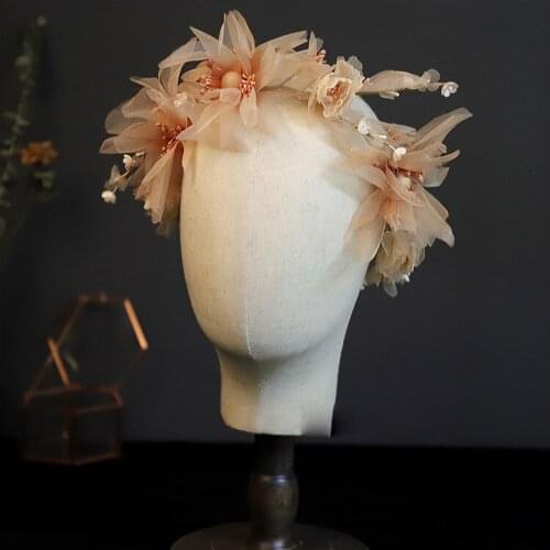 Fantasy Mori Bride Colored Mesh Flower Headwear Garland Studio and Outdoor Photography Sample Photo wedding hair Ornament
