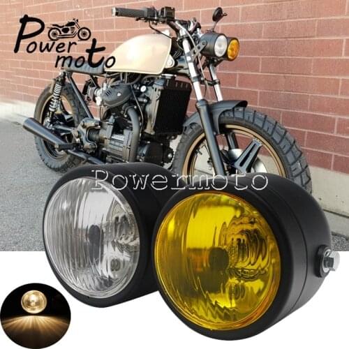 12V Amber Motorbike Custom Twin Dual Dominator Headlight Cafe Racer Double Headlamp for Honda Suzuki Yamaha Cafe Racer Scrambler