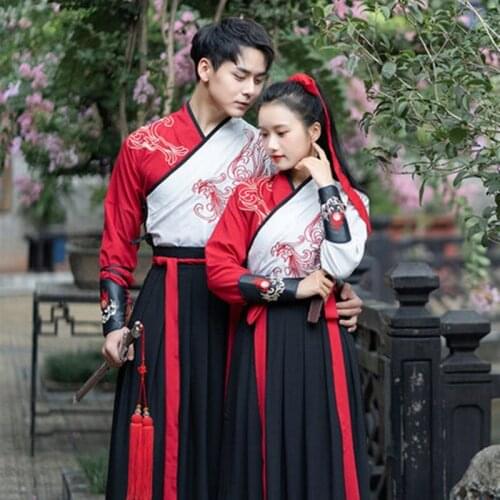 Adult Couples Chinese Folk Dance Hanfu Dress Traditional Fairy Cosplay Outfit Han Dynasty Men/Women Oriental Swordsman Clothing