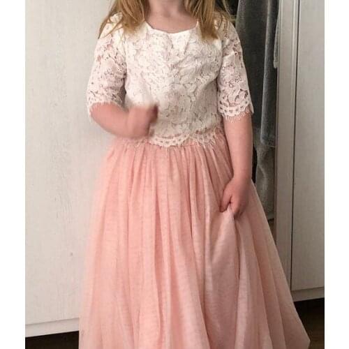 Spring Summer princess outfits Clothing Set for Girls Half Sleeve Lace Top+ Long Skirt Kids Clothes[Yelaumoky]