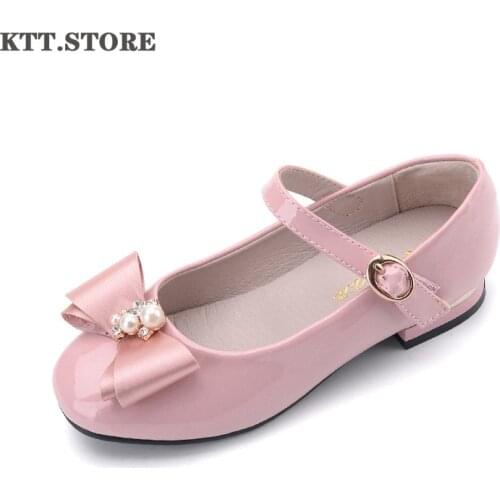 KTT Childrens Flats Shoes for Big Girls Autumn Teenager Girls Leather Shoes with Butterfly-knot Party and Wedding Flats Shoes