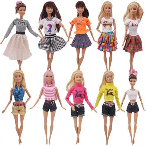 Doll 15 Styles Barbies Giraffe Outfit Short Dress Denim Grid Skirt Vest Pants Daily Casual Wear Ken Accessories Girl`s Toy DIY