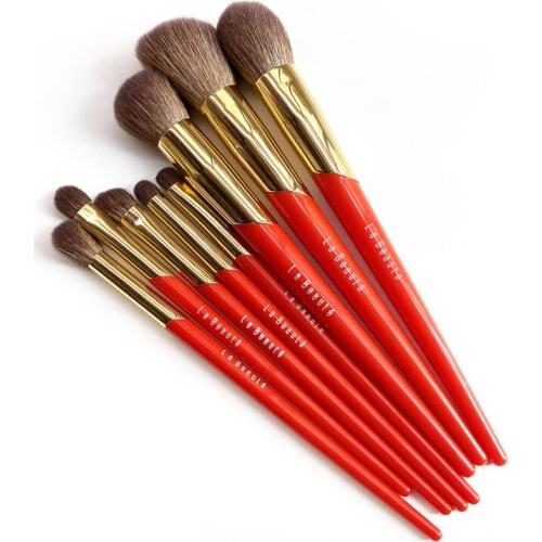 La Beaute Chinese-Red Brush Set - Saihoko Goat Hair 8-Brushes Face & Eye Kit