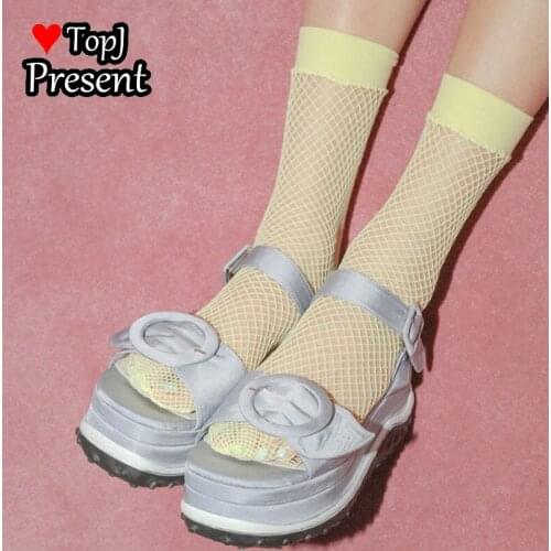 South Korea harajuku summer candy-colored fishnet socks colorful lolita lovely lace stockings white medium and small fishnet soc