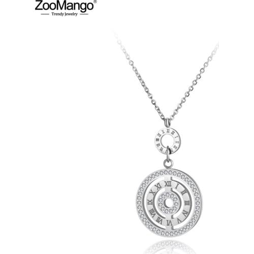ZooMango Trendy Clay Rhinestone Stainless Steel Pendant Jewelry Rose Gold Roma Number Circles Choker Necklaces For Women ZN19045
