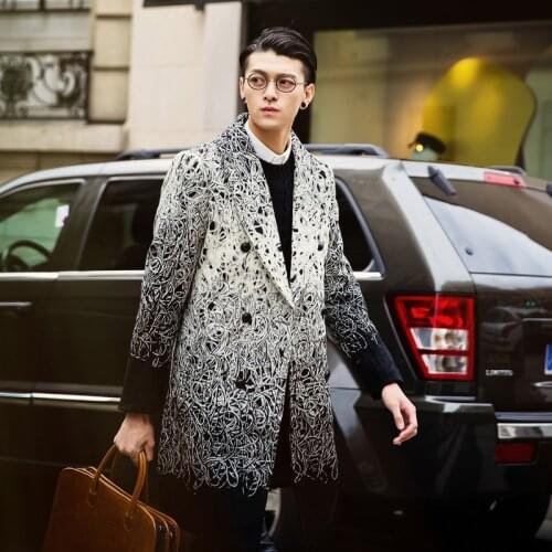 M-xl ! 2020 Autumn And Winter Thickening Fashion Overcoat Male Slim Medium-long Woolen Trench Male Top Outerwear Singer Costumes