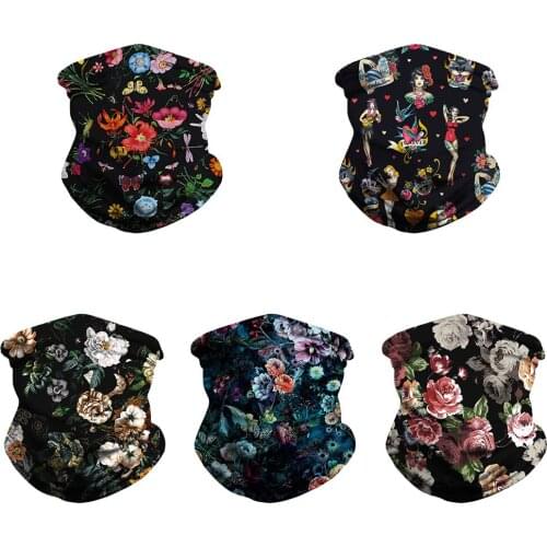 Multiway Outdoor Bandana Men Women 3D Flower Beauty Printing Climbing Hiking Cycling Fishing Windproof Protection Halloween Mask