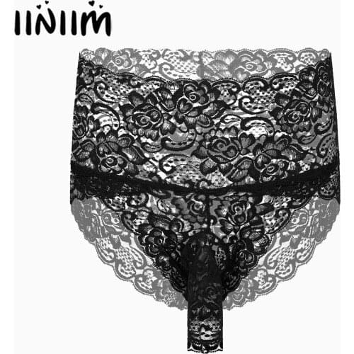 Iiniim Mens Gay Male Sexy Panties See-Through Lace Briefs JJ Penis Bulge Pouch Briefs Thongs Exotic Sissy Underwear Underpants