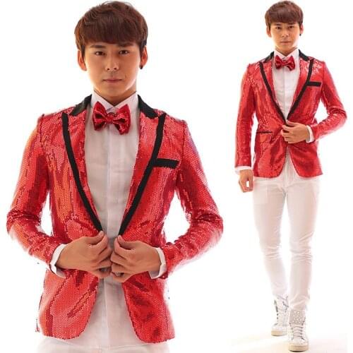 Men suits designs masculino homme terno stage costumes for singers men sequin blazer dance clothes jacket rock dress punk red