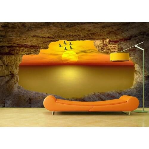Custom Wallpaper Murals Large Wall Mountain Cave Sunset Scenery Wall Mural Wall Stickers De Parede 3D Wallpaper For Walls