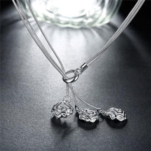 New 925 Sliver Fashion Jewelry Three Rose Snake Chain 18 Inchs Necklace For Women Wedding Engagement Delicate Present