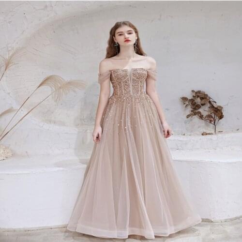 Milomi.cp new off shoulder star sky sequins super fairy bride banquet evening star host walk show annual meeting dress 19