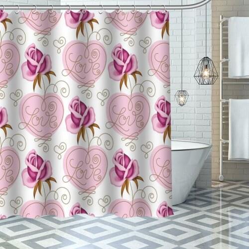 Custom High Quality Continuous flower pattern Shower Curtain Waterproof Bathroom Polyester Fabric Bathroom Curtain With Hooks