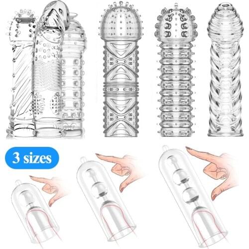 Crystal Transparent Penis Sleeve 6 Styles Reusable Extend Penis Delay Enhancer Condoms G-spot Stimulate Sex Toys for Couples