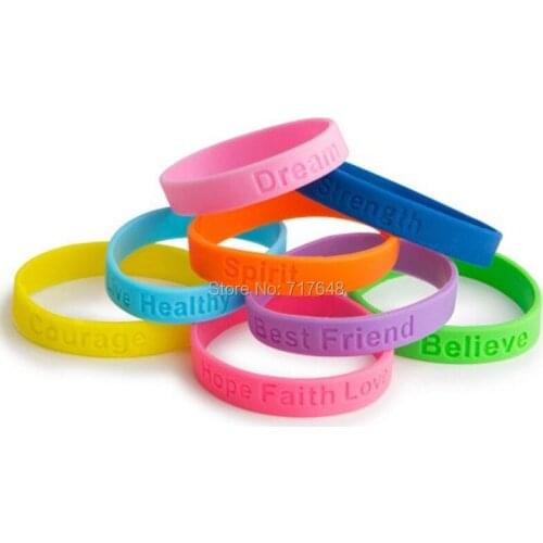 100pcs Inspirational Phrases dream strength spirit live healthy courage wristband silicone bracelets free shipping by epacket A