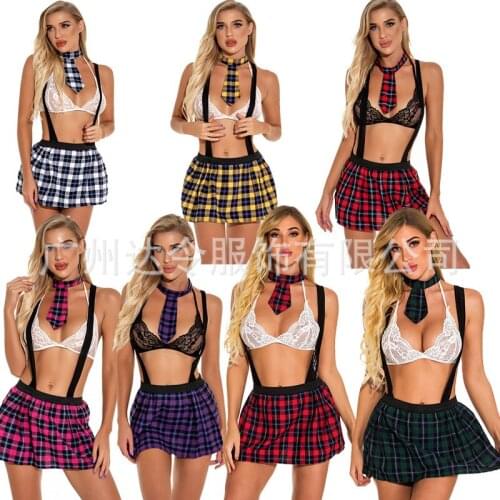 Thin Sexy Short Suspenders Dress Plaid Lingerie Sexy Pajamas Strap Sexy Apron Ropa Sexy Mujer Erotica Ladies Underwear Sleepwear