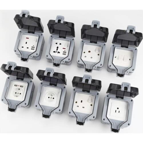 Outdoor Weatherproof Waterproof Socket Switch Box Enclosure Electrical Power Wall Socket British Germany 13A