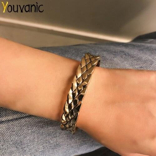 Youvanic Scale Carved Punk Rock Open Cuff Bracelet Gold Bracelets Bangles Women Wide Hip Hop Thick Bangle Bohemian Jewelry 0386