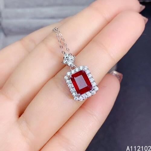 KJJEAXCMY fine jewelry 925 Sterling Silver inlaid natural ruby Girls' luxurious Chinese style square GEM PENDANT support test
