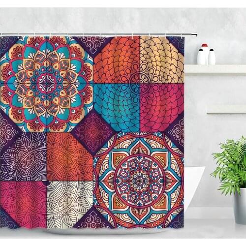 Geometric Pattern Shower Curtains Ethnic Bohemian Style Splicing Design Printing Waterproof Home Decor Fabric Bathroom Curtain
