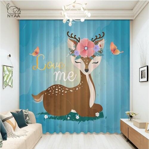 Cartoon Deer Printed Curtain European And American Style Curtains For The Living Room Cafe Curtain For Kitchen Micro Shading