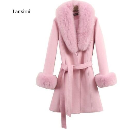 Womens Winter Jacket Faux Fur High Quality New Fashion Thick Warm Slim Sheared Wool Fox Fur Collar Feminine Coat