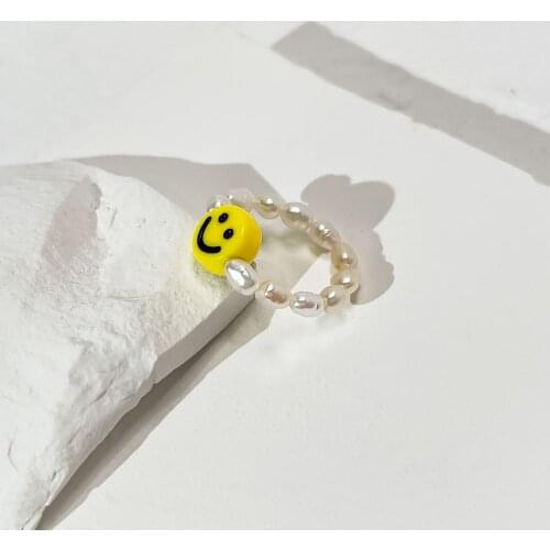 2021 INS HOT New Minimalist Freshwater Pearl Bead Smile Face Smiley Rings For Women Ladies String Ring Fashion Jewelry Gift