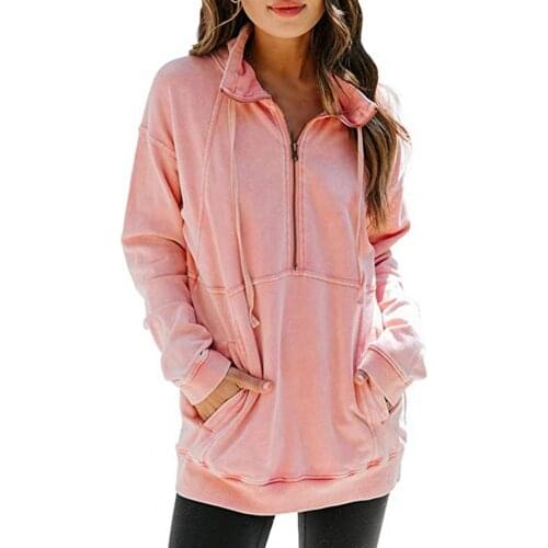 Casual Fashion Loose Splicing Top Solid Color Large Pocket Women Half Zipper Drawstring Long Sleeve Sweatshirt Streetwear2021New