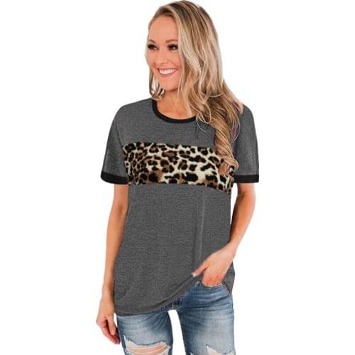 2021 European And American Spring And Summer Womens Fashion Leopard Pattern Splicing Top New Round Neck Short Sleeve T-Shirt
