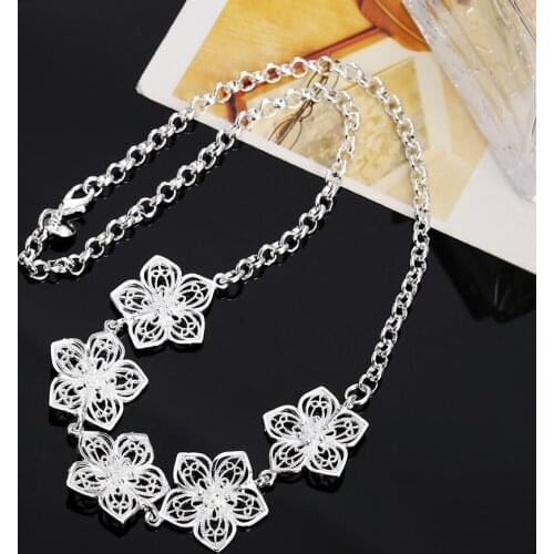 Fashion brand 925 Sterling Silver Necklace For Women Jewelry Beautiful Flowers Pendant Valentines Day gifts Wedding