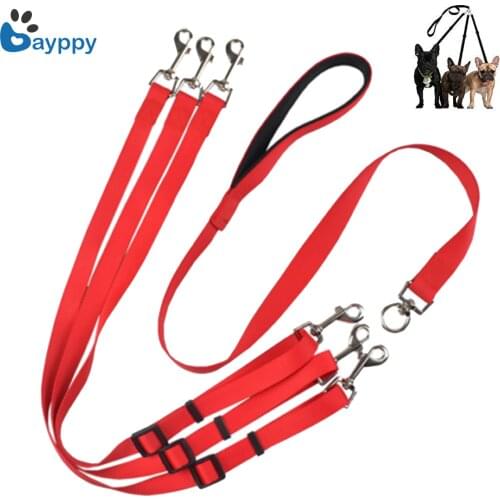 140cm Heavy Duty Nylon 3 Way Triple Coupler Pet Dog Walking Leash With Padded Soft Handle Dogs 3 in 1 Traction Rope Pet Supplies