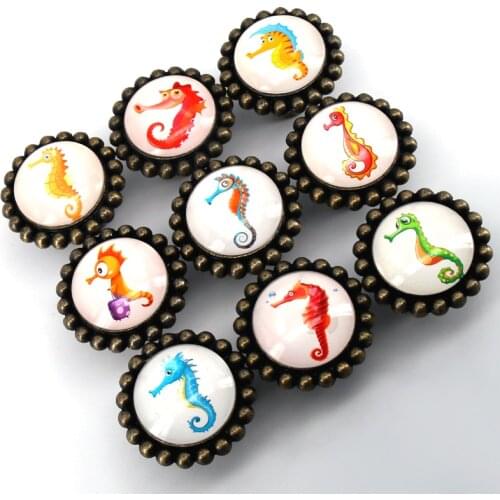 1x Sea Animals Door Knobs Drawer Cabinet Pulls Seahorse Glass Zinc Alloy Knob for Cupboard Dresser Wardrobe, Kitchen Furniture