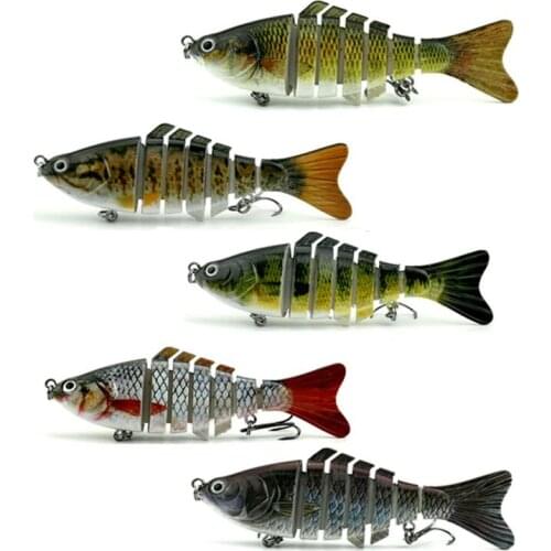 5pcs Jointed Fishing Lure 7 Segments 10cm 15.4g Hard Plastic Lifelike Crankbait Artificial Bait 3D Eyes Fishing Wobblers